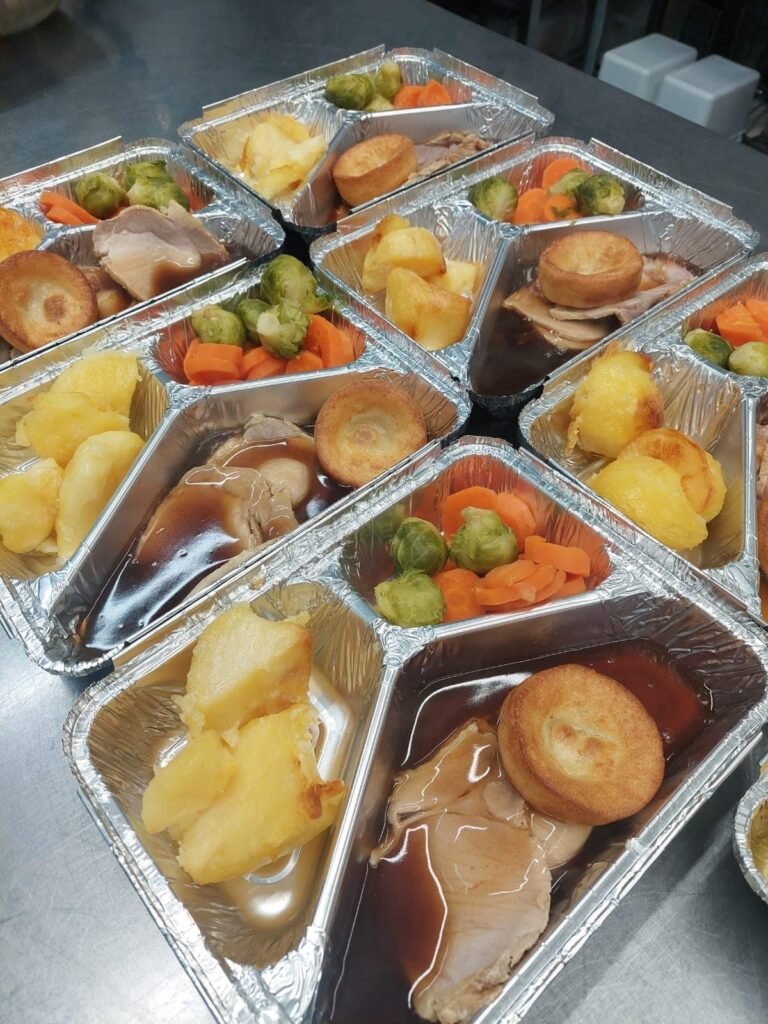 A freshly prepared hot meal ready for delivery